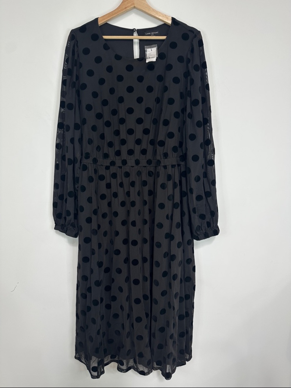 Lane Bryant Black Polka Dot Long Sleeve Midi Dress